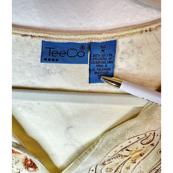 Vtg Y2K Tan & Brown Paisley Blue Size Medium With Velvet Accents Boho Western - Picture 3 of 6